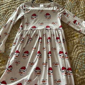 Light Cream Santa Claus Patterned Long Sleeve Dress